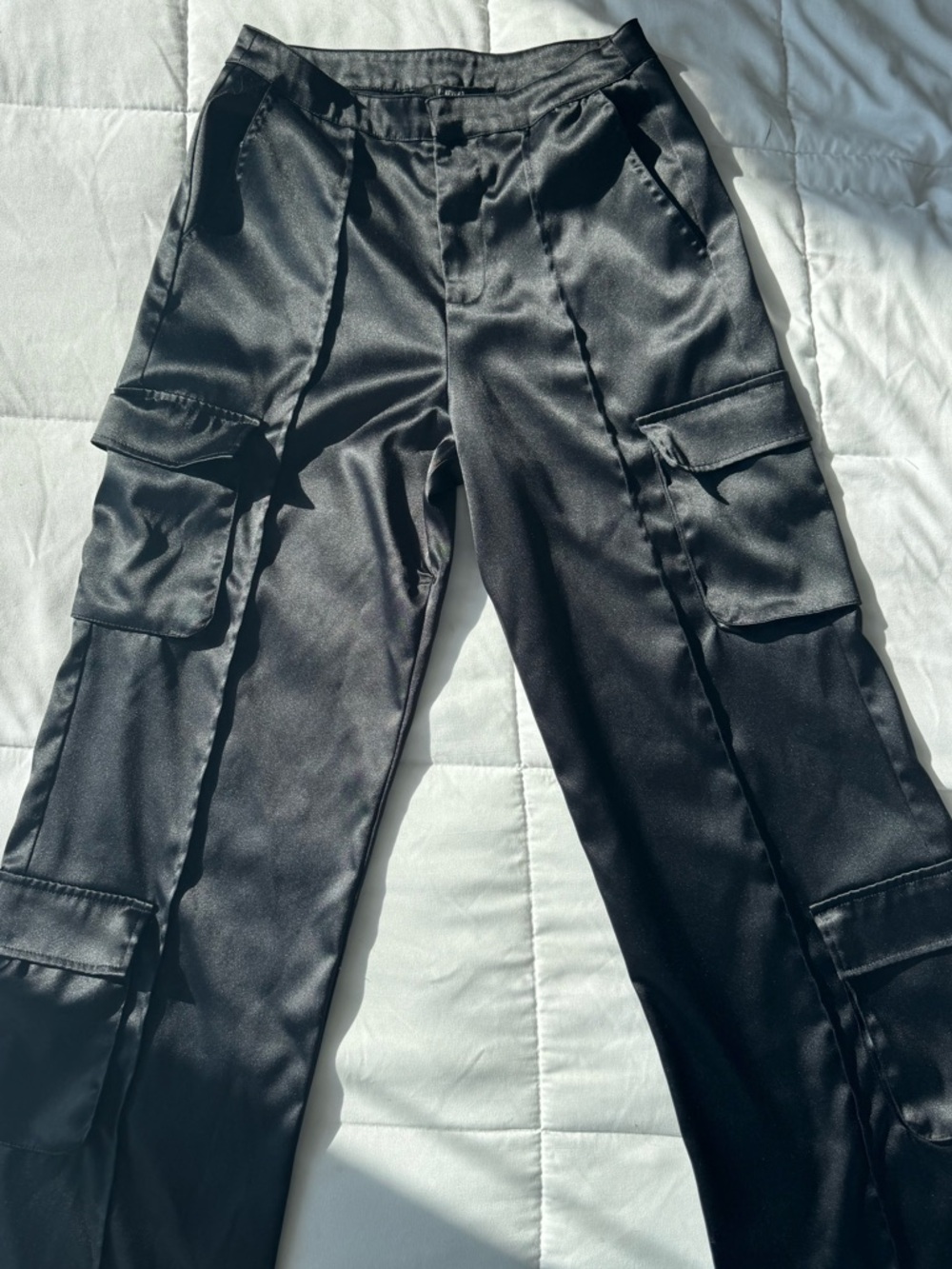 Forever 21 Black Satin Cargo Pants